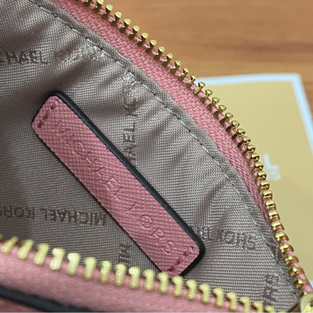 MICHAEL Michael Kors Jet Set Travel Top Zip Card Case Saffiano Leather Primrose - Picture 7 of 10